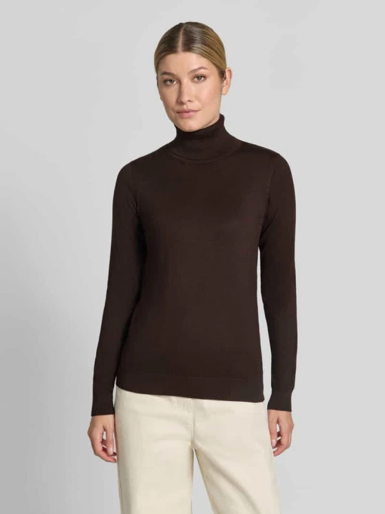 Zdjęcie produktu sweter z dzianiny Slim Fit z mieszanki wiskozy model 'IHLULS' Ichi Ciemnobrązowy