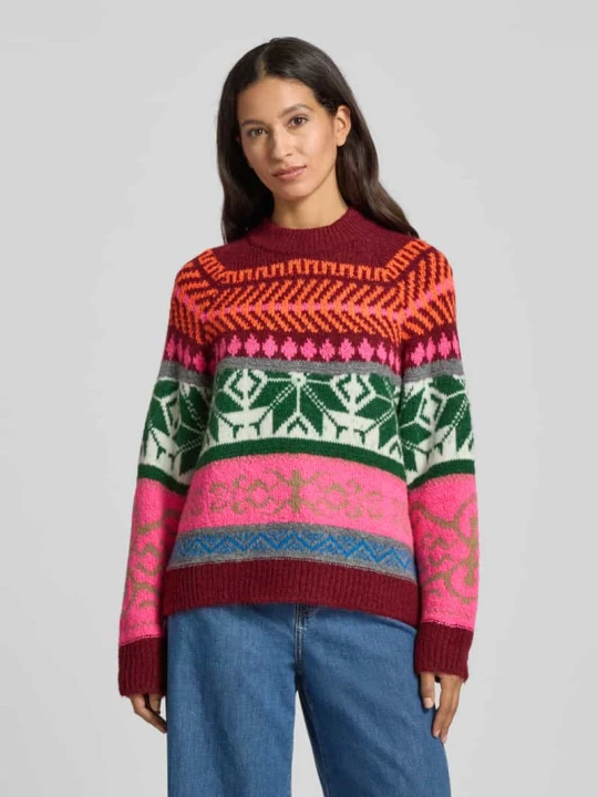 Zdjęcie produktu Sweter z dzianiny w kroju loose fit z dodatkiem wełny Model 'IRELANDO' Essentiel Antwerp Mocnoróżowy
