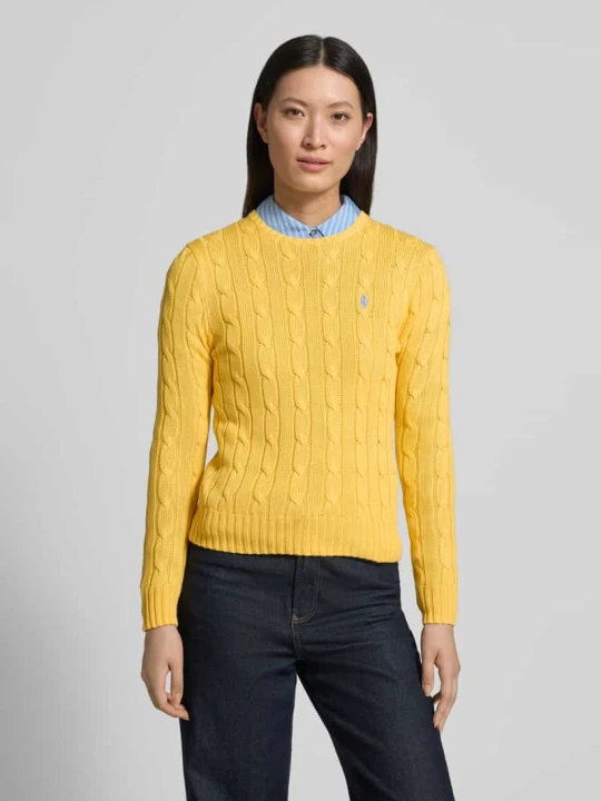 Zdjęcie produktu sweter z dzianiny w kroju regular fit z czystej bawełny model 'JULIANNA-LONG' Polo Ralph Lauren Żółty