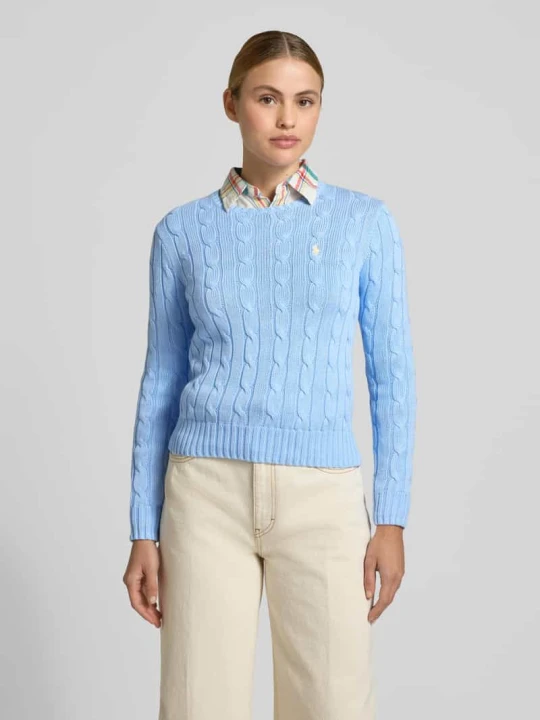 Zdjęcie produktu sweter z dzianiny w kroju regular fit z czystej bawełny model 'JULIANNA-LONG' Polo Ralph Lauren Jasnoniebieski