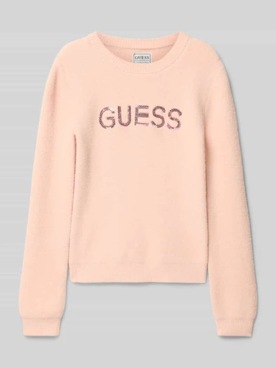 Zdjęcie produktu Sweter z dzianiny z aplikacją z logo Guess Różowy