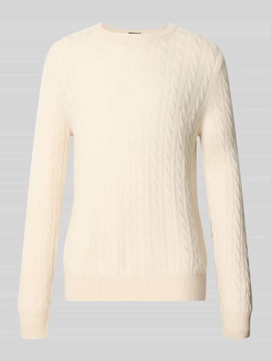 Zdjęcie produktu Sweter z dzianiny z czystego kaszmiru w warkoczowy wzór, krój slim fit Christian Berg Złamany biały melanż