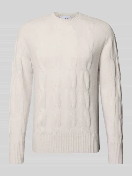 Zdjęcie produktu sweter z dzianiny z czystego kaszmiru ze ściegiem warkoczowym, krój regular fit FTC Cashmere Złamany biały