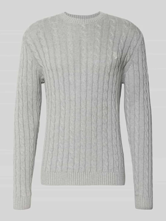 Zdjęcie produktu Sweter z dzianiny z czystej bawełny, krój slim fit REVIEW Jasnoszary melanż
