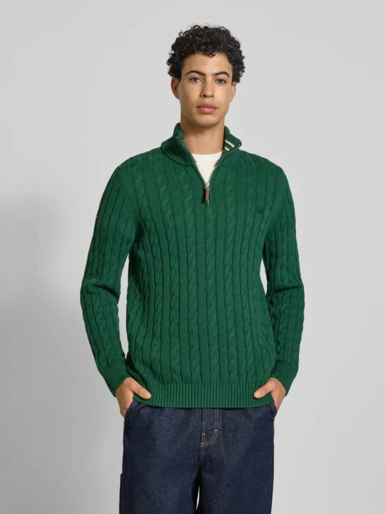 Zdjęcie produktu Sweter dzianinowy z czystej bawełny Superdry Ciemnozielony