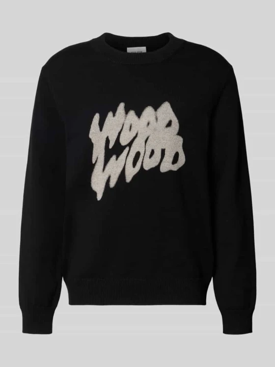 Zdjęcie produktu Sweter z dzianiny z czystej bawełny z nadruk z logo model 'Cloud' Wood Wood Czarny