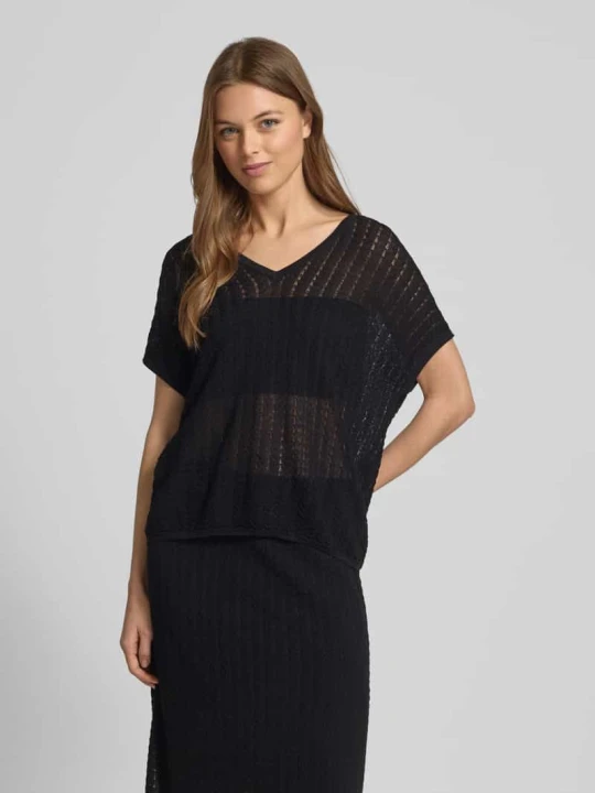 Zdjęcie produktu Sweter z dzianiny z dekoltem w serek model ‘Shani Plain’ MOS MOSH Czarny