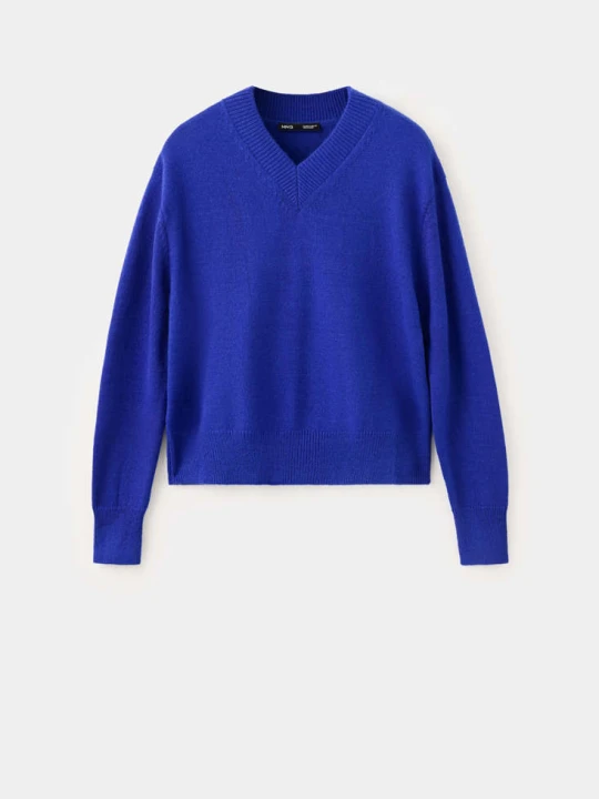 Zdjęcie produktu Sweter z dzianiny z dekoltem w szpic electric blue - Kobieta - MANGO