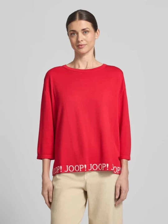Zdjęcie produktu Sweter z dzianiny z detale z logo i Rękaw o dł. 3/4 Model 'Kussa' JOOP! Czerwony