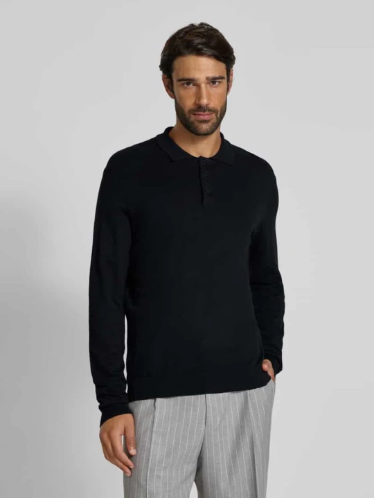 Zdjęcie produktu Sweter z dzianiny z domieszką kaszmiru i kołnierzykiem polo model ‘FRODE’ Casual Friday Czarny