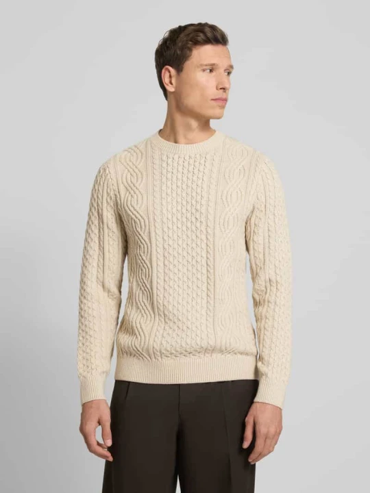 Zdjęcie produktu Sweter z dzianiny z fakturowanym wzorem model ‘SEAN’ Jack&Jones Złamany biały melanż