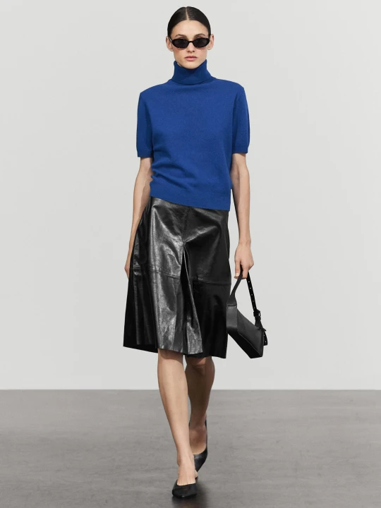 Zdjęcie produktu Sweter Z Dzianiny Z Golfem I Krótkim Rękawem - Błękit Królewski - Massimo Dutti - Female