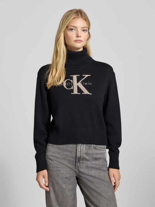 Zdjęcie produktu Sweter z dzianiny z golfem model ‘CHENILLE’ Calvin Klein Jeans Czarny