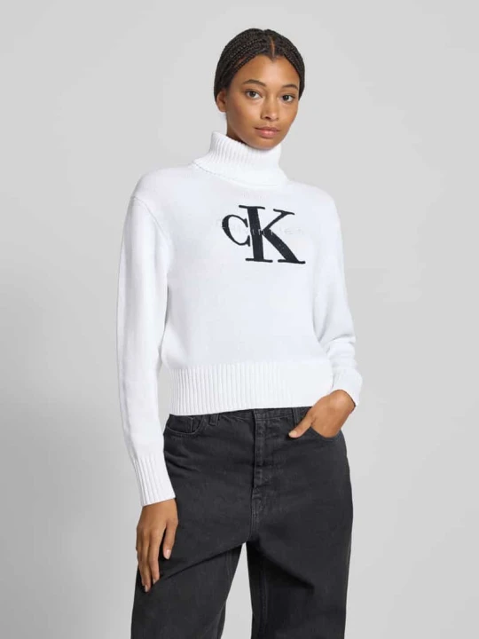 Zdjęcie produktu Sweter z dzianiny z golfem model ‘CHENILLE’ Calvin Klein Jeans Biały