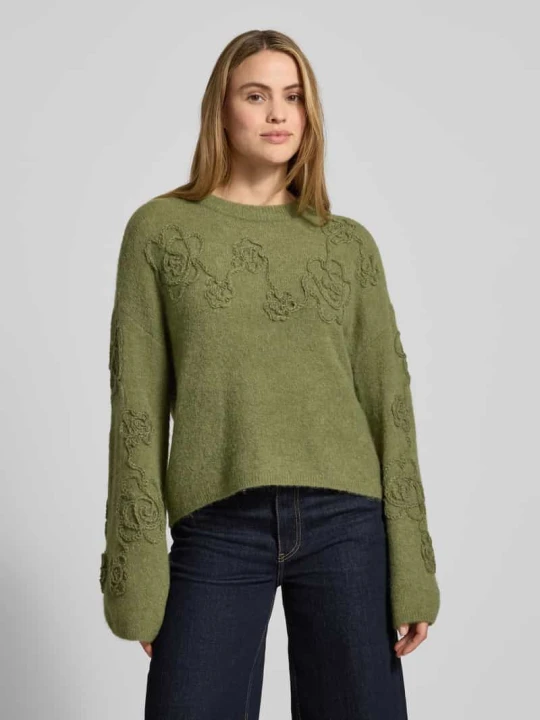 Zdjęcie produktu Sweter z dzianiny w kroju relaxed fit z dodatkiem wełny z alpaki Model 'Miabelle Hope' MSCH Copenhagen Oliwkowy