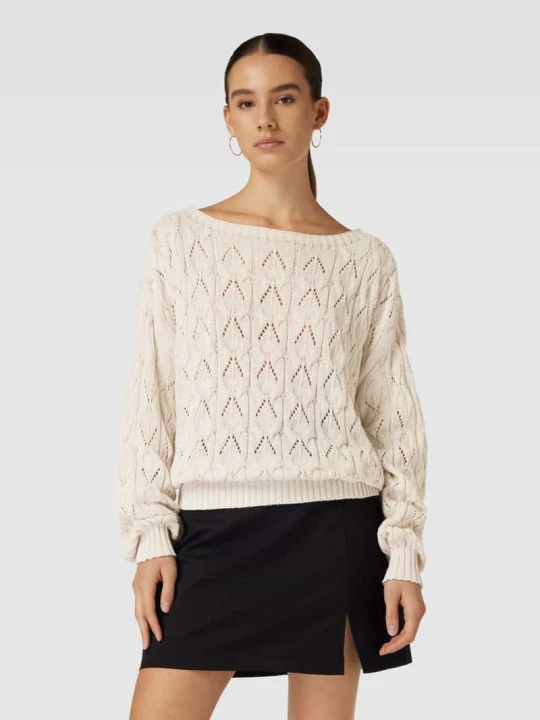 Zdjęcie produktu Sweter z dzianiny z haftem angielskim model ‘Brynn life’ Only Piaskowy
