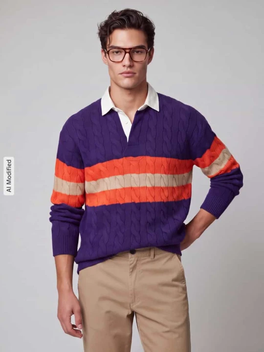 Zdjęcie produktu Sweter z dzianiny z kołnierzykiem koszulowym Polo Ralph Lauren Fioletowy