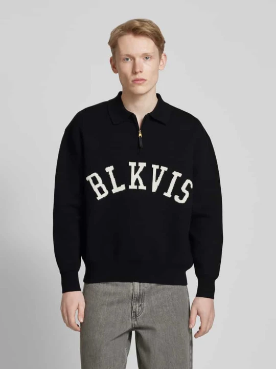 Zdjęcie produktu Sweter z dzianiny z kołnierzykiem polo BLKVIS Czarny