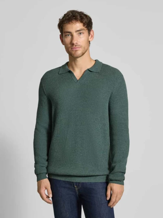 Zdjęcie produktu Sweter z dzianiny o kroju regular fit z kołnierzykiem polo z mieszanki wełny Bugatti Khaki