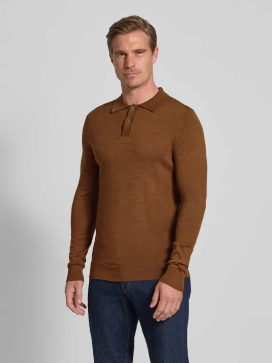Zdjęcie produktu Sweter z dzianiny o kroju slim fit z mieszanki wełny Christian Berg Koniakowy melanż