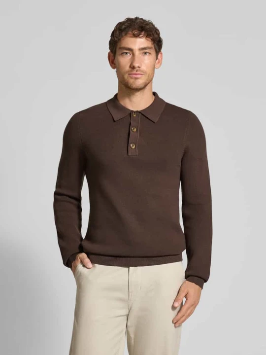 Zdjęcie produktu Sweter z dzianiny z kołnierzykiem polo model ‘ABEL’ Casual Friday Czekoladowy