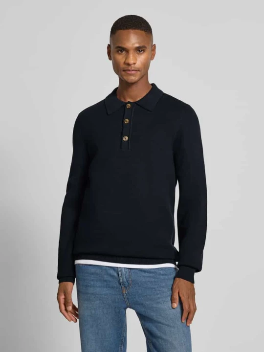 Zdjęcie produktu Sweter z dzianiny z kołnierzykiem polo model ‘ABEL’ Casual Friday Ciemnoniebieski