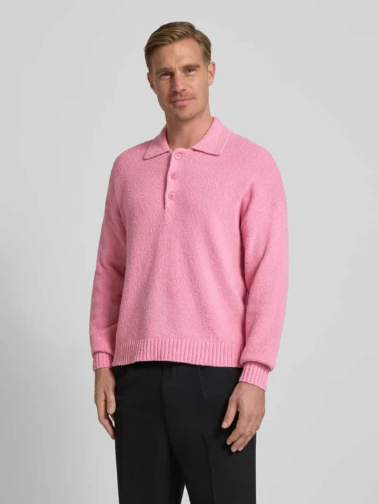 Zdjęcie produktu Sweter z dzianiny z kołnierzem polo model „Bekket” Drykorn Mocnoróżowy