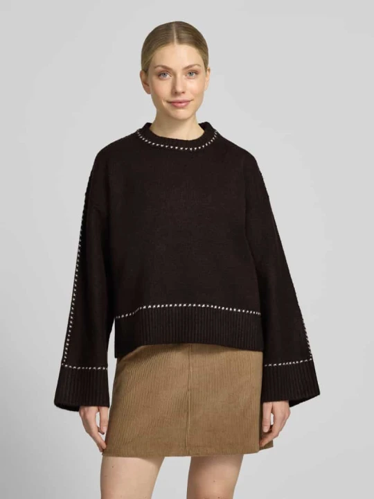 Zdjęcie produktu Sweter z dzianiny z kontrastowymi szwami model 'Roeme' NEO NOIR Ciemnobrązowy