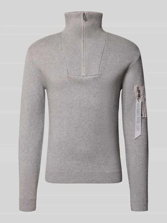 Zdjęcie produktu Sweter z dzianiny z mieszanka wiskozy z kołnierz zapinany Alpha Industries Jasnoszary