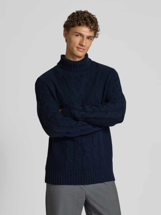 Zdjęcie produktu Sweter z dzianiny z mieszanki bawełny i kaszmiru FTC Cashmere Granatowy