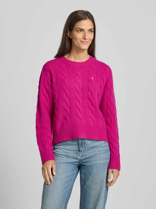 Zdjęcie produktu Sweter z dzianiny z mieszanki bawełny i kaszmiru ze ściegiem warkoczowym Polo Ralph Lauren Mocnoróżowy