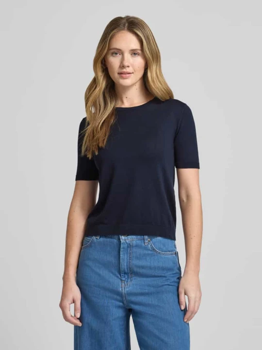 Zdjęcie produktu Sweter z dzianiny z mieszanki jedwabiu i bawełny w kroju slim fit model 'GABARRA' Weekend Max Mara Granatowy