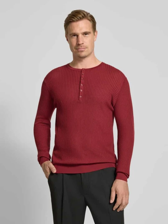 Zdjęcie produktu Sweter z dzianiny z mieszanki lyocellu i wełny z listwą guzikową Antony Morato Bordowy