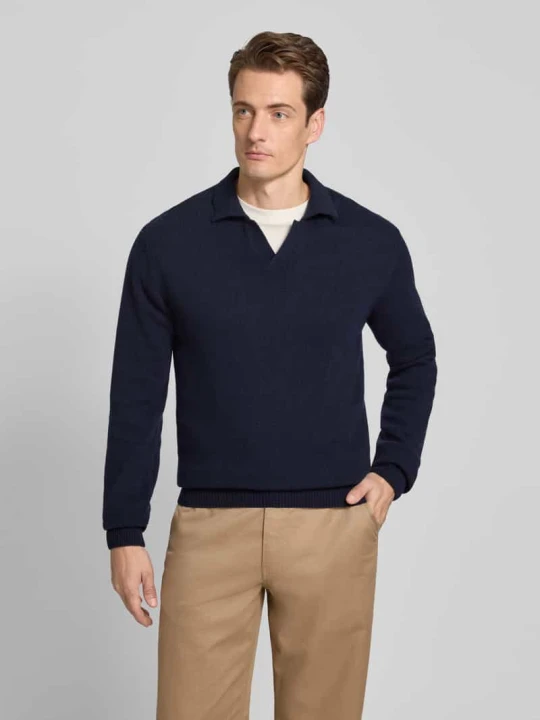 Zdjęcie produktu Sweter z dzianiny z mieszanki wełny z kołnierzykiem polo model ‘Karl’ Casual Friday Ciemnoniebieski