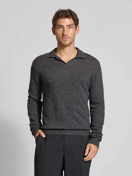 Zdjęcie produktu Sweter z dzianiny z mieszanki wełny z kołnierzykiem polo model ‘Karl’ Casual Friday Średnioszary