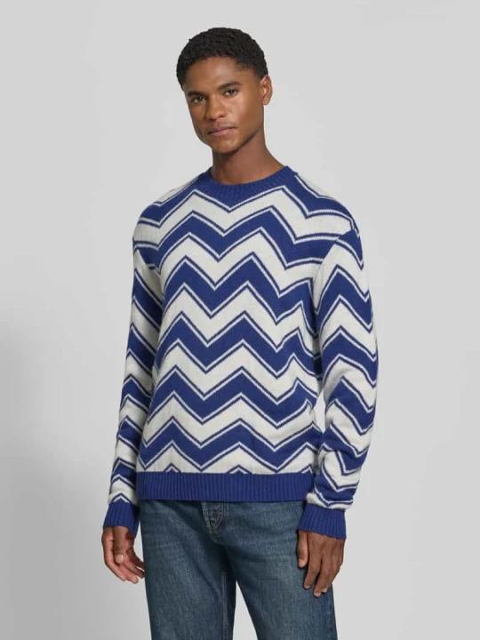 Zdjęcie produktu Sweter z dzianiny z mieszanki żywej wełny z okrągłym dekoltem Armani Exchange Niebieski