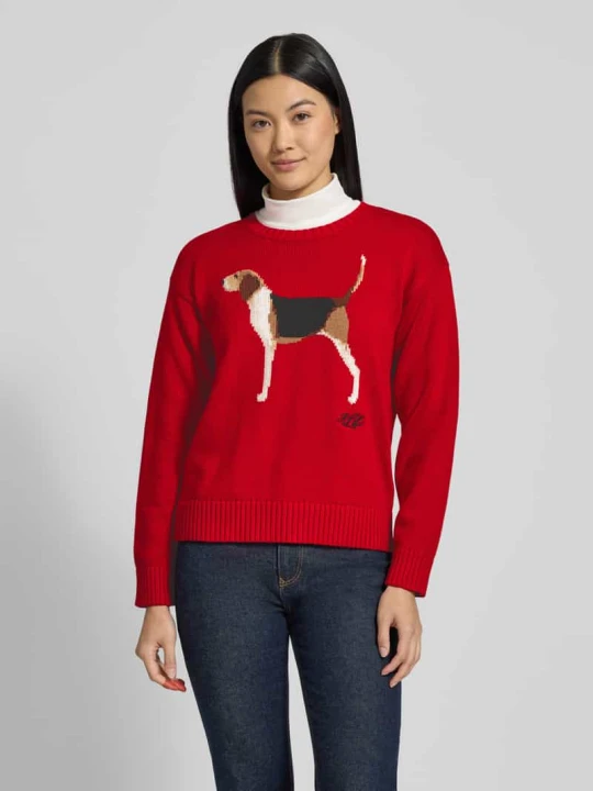 Zdjęcie produktu Sweter z dzianiny z motywem i okrągłym dekoltem model ‘RIEDNEE’ Lauren Ralph Lauren Czerwony melanż