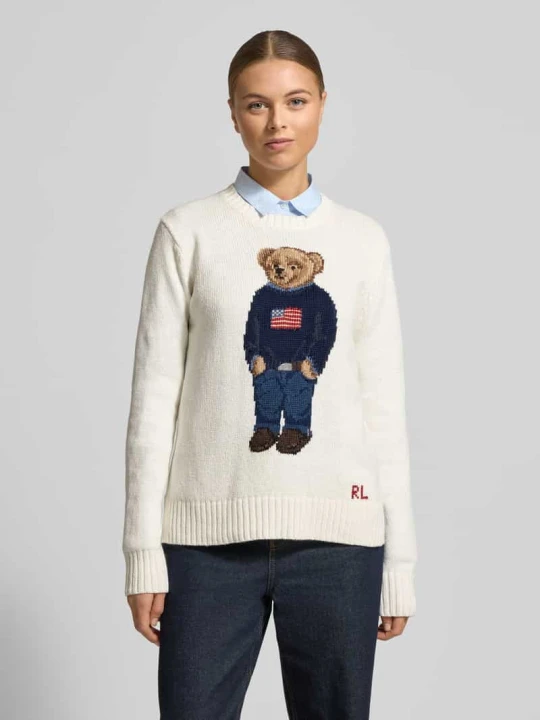 Zdjęcie produktu Sweter z dzianiny z motywem i okrągłym dekoltem Polo Ralph Lauren Biały