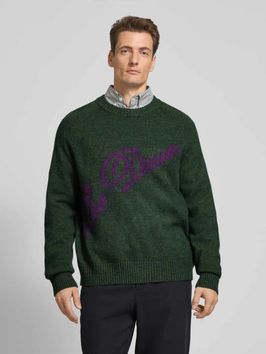 Zdjęcie produktu Sweter z dzianiny z nadrukiem z logo model ‘Elliot’ Les Deux Khaki