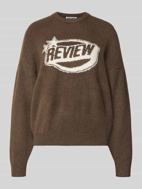 Zdjęcie produktu Sweter z dzianiny z nadrukiem z logo REVIEW Średniobrązowy melanż