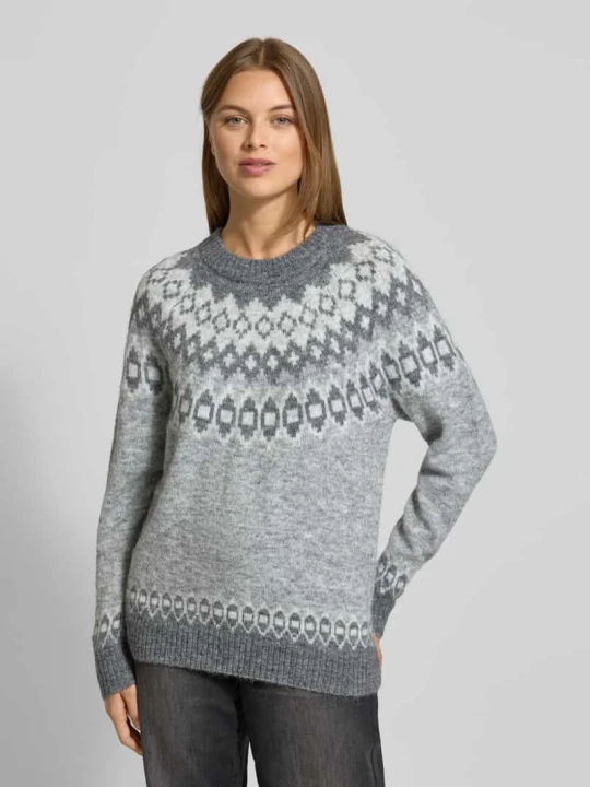Zdjęcie produktu Sweter z dzianiny w kroju regular fit z dodatkiem wełny model 'Novala' Freequent Antracytowy