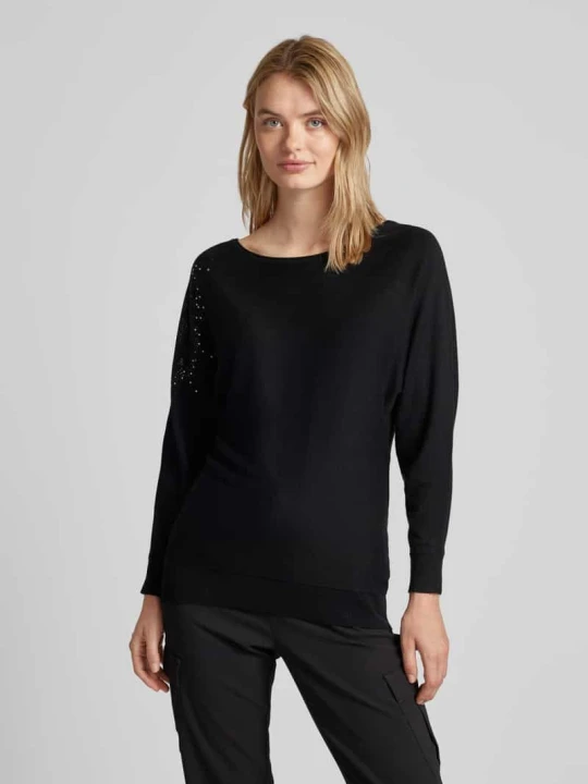 Zdjęcie produktu Sweter z dzianiny z obszyciem ozdobnymi kamieniami model ‘LESLIE’ Guess Czarny