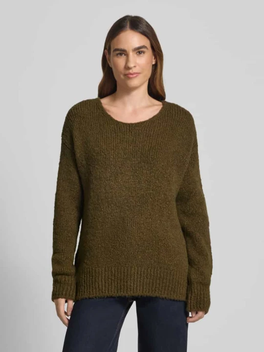Zdjęcie produktu Sweter z dzianiny krój loose fit z mieszanką wełny i alpaki milano italy Khaki