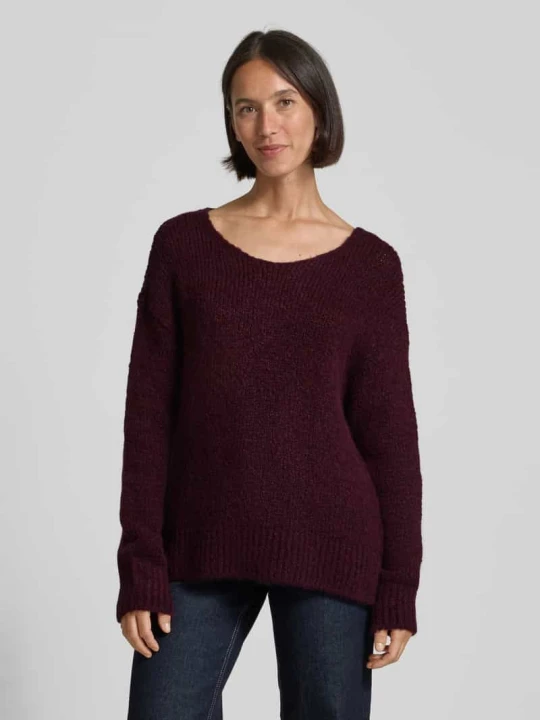 Zdjęcie produktu Sweter z dzianiny krój loose fit z mieszanką wełny i alpaki milano italy Bordowy