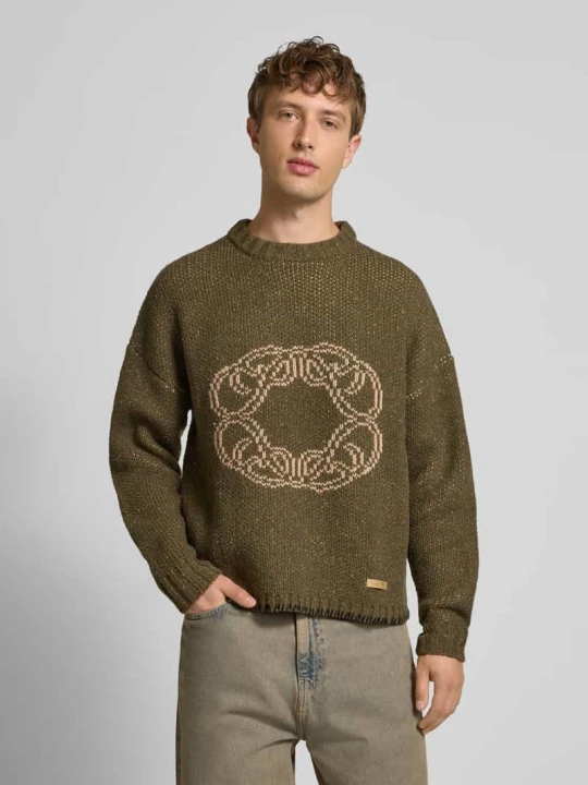 Zdjęcie produktu Sweter z dzianiny o kroju relaxed fit z dodatkiem wełny model „Legacy” PROHIBITED Oliwkowy melanż