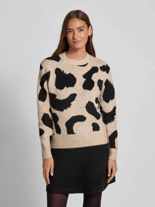 Zdjęcie produktu Sweter z dzianiny z okrągłym dekoltem model ‘Minyax Leo Jumper’ B.Young Beżowy melanż