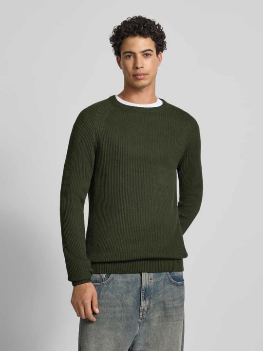 Zdjęcie produktu Sweter z dzianiny z okrągłym dekoltem model ‘PANNEL’ Jack&Jones Ciemnozielony