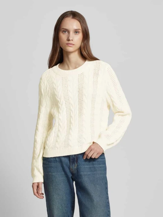 Zdjęcie produktu Sweter z dzianiny z okrągłym dekoltem model ‘RUBINA’ Only Złamany biały melanż
