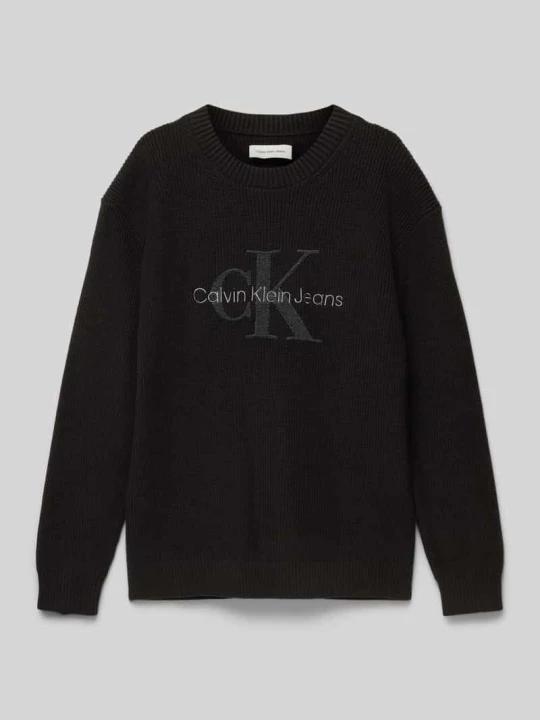 Zdjęcie produktu Sweter z dzianiny z okrągłym dekoltem model ‘TOWELLING’ Calvin Klein Jeans Czarny