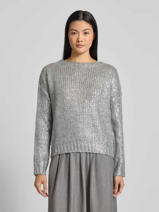 Zdjęcie produktu Sweter z dzianiny o kroju relaxed fit z domieszką wełny z alpaki Rich & Royal Srebrny